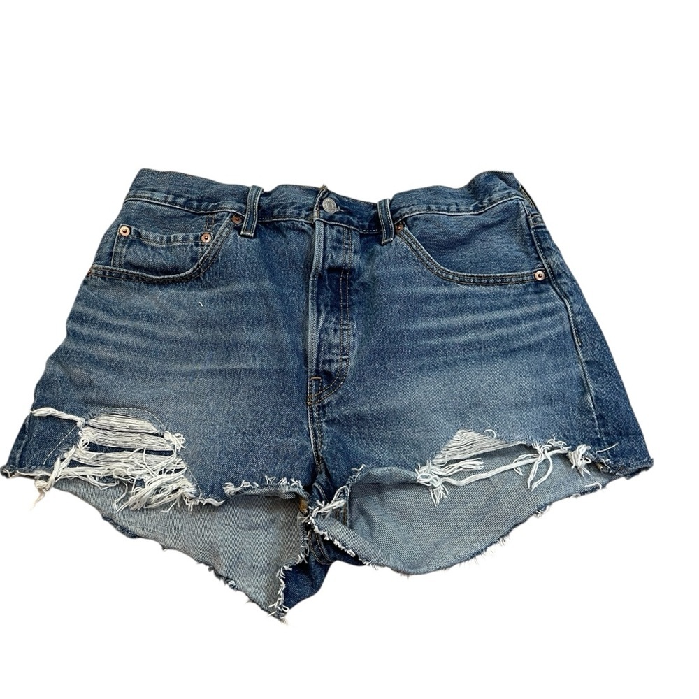 Levi’s 501 Button Fly high Rise Cut Off Blue Denim Shorts Women’s Size 32